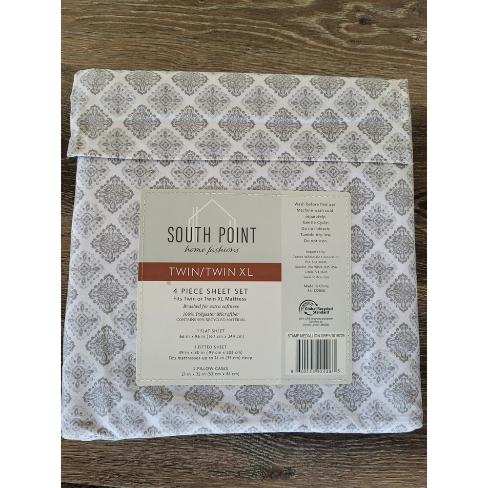 South Point Home Fashions Twin Twin XL 4 Piece Sheet Set Grey Medallion #4 - Picture 3 of 4